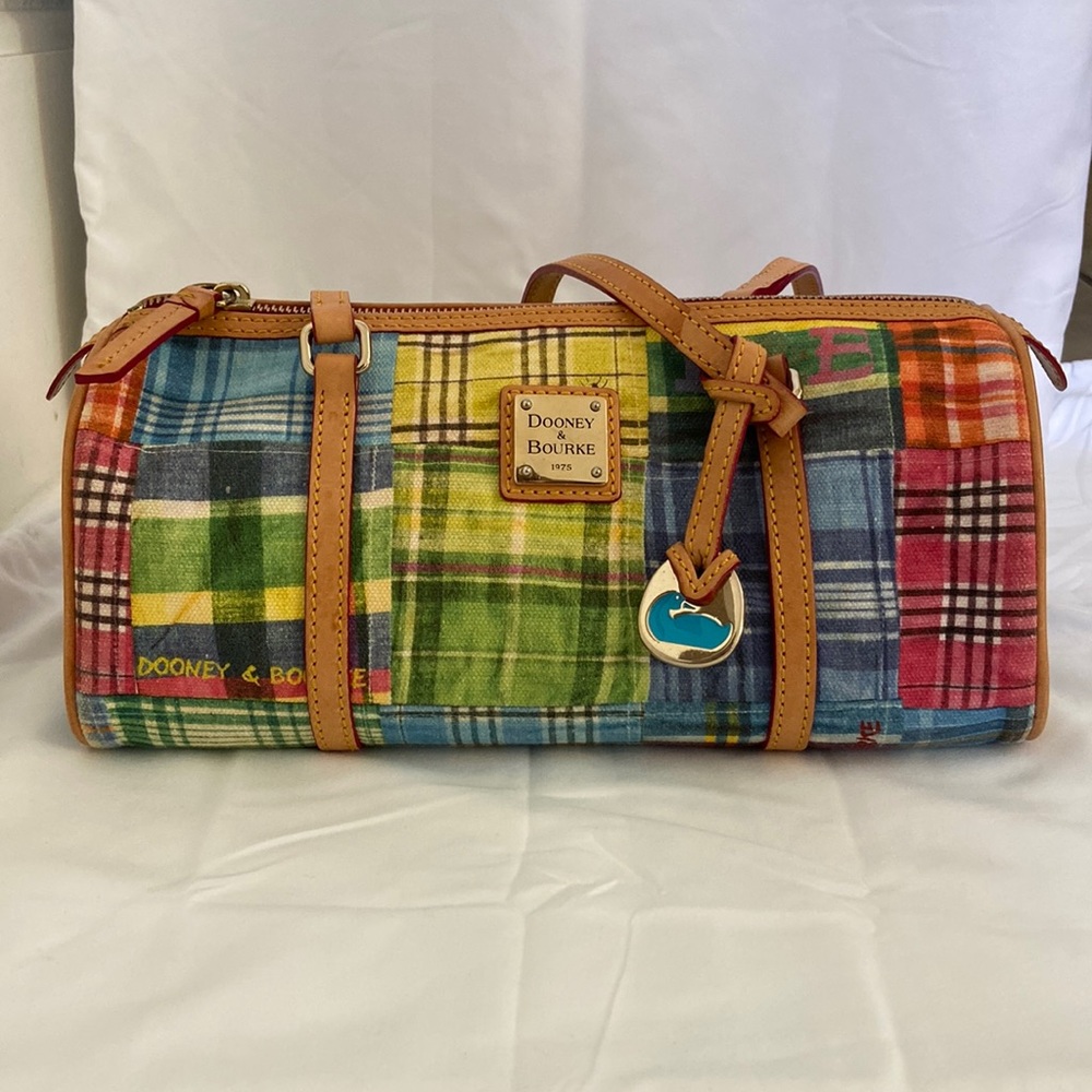 Vintage Dooney and Bourke Madras Plaid Picnic Ants Barrel Satchel
